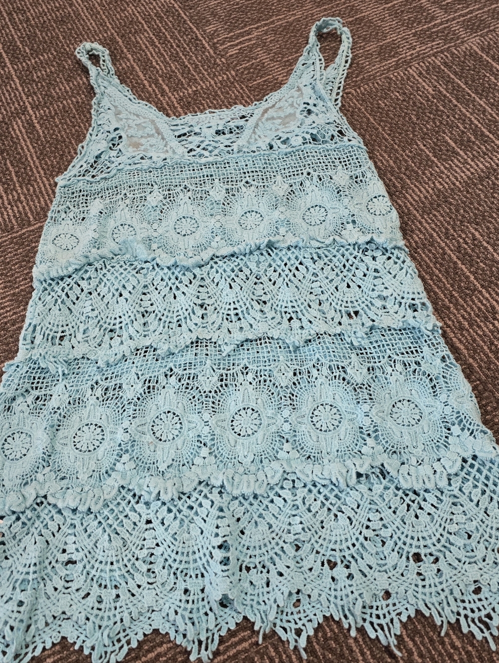 Mahina Crochet Lace Boho Tank Top Blue S/M - Picture 9 of 9